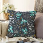 - Rasel-K12374-Gorsel - Realhomes  Realhomes Renkli Yapraklar Kar Taneleri Dijital Baskılı Raşel Kadife Yastık Kırlent Kılıfı Realhomes