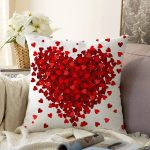 - Rasel-K12377-Gorsel - Realhomes  Realhomes Beyaz Zeminli 3D Kalp Temalı Aşk Tasarımlı Raşel Kadife Yastık Kırlent Kılıfı Realhomes