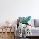 - Rasel-K12384-Gorsel-1 - Realhomes  Realhomes Sanatsal Çiçek Tasarımlı Özel Tasarım Dijital Baskılı Raşel Kadife Yastık Kırlent Kılıfı Realhomes