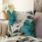 - Rasel-K12385-Gorsel - Realhomes Realhomes Pastel Renkli Yapraklar Dijital Baskılı Raşel Kadife Yastık Kırlent Kılıfı Realhomes