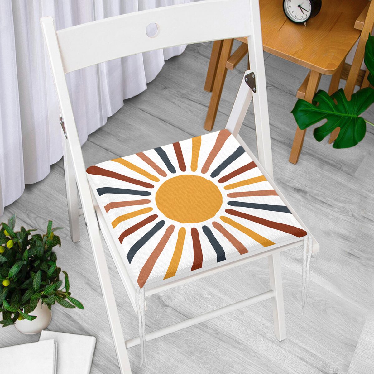 Güneş ve Renkli Işınları Özel Tasarım Dijital Baskılı Modern Fermuarlı Sandalye Minderi Realhomes