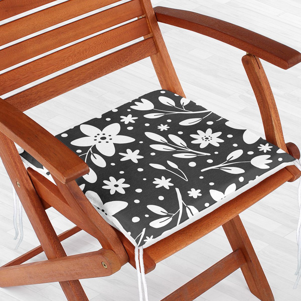 Füme Zeminli Çiçek Desenli Dijital Baskılı Modern Fermuarlı Sandalye Minderi Realhomes