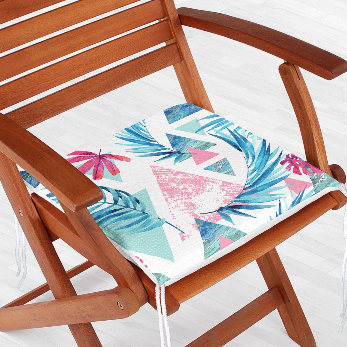 Palmiye Desenli Geometrik Şekiller Fermuarlı Sandalye Minderi Realhomes