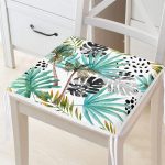 - Frm-2477-Gorsel - Realhomes Siyah Puanlı Mavi Palmiye Modern Dijital Baskılı Fermuarlı Sandalye Minderi Realhomes