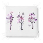 Mor Renk Anahtar Motifli Çiçek Desenli Çizgili Fermuarlı Sandalye Minderi Realhomes