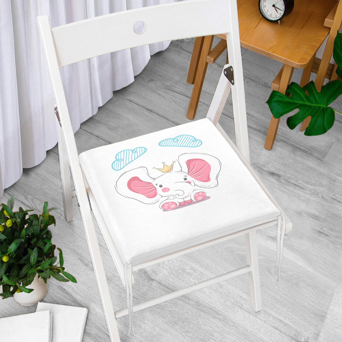 Pembe Sevimli Fil Tasarımlı Modern Fermuarlı Sandalye Minderi Realhomes