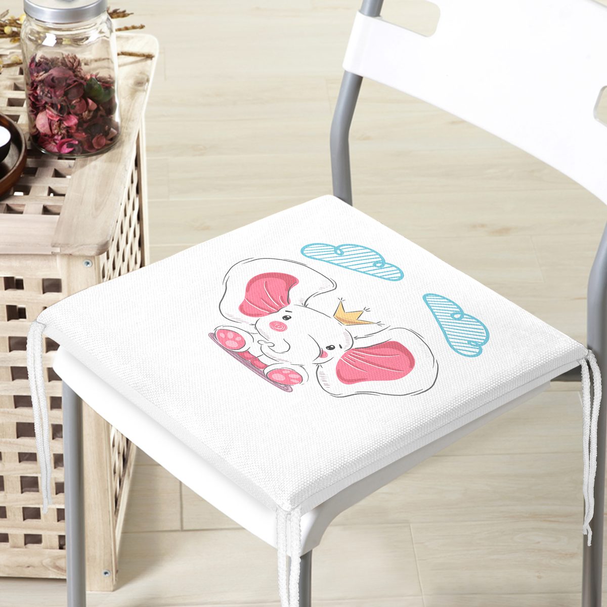 Pembe Sevimli Fil Tasarımlı Modern Fermuarlı Sandalye Minderi Realhomes