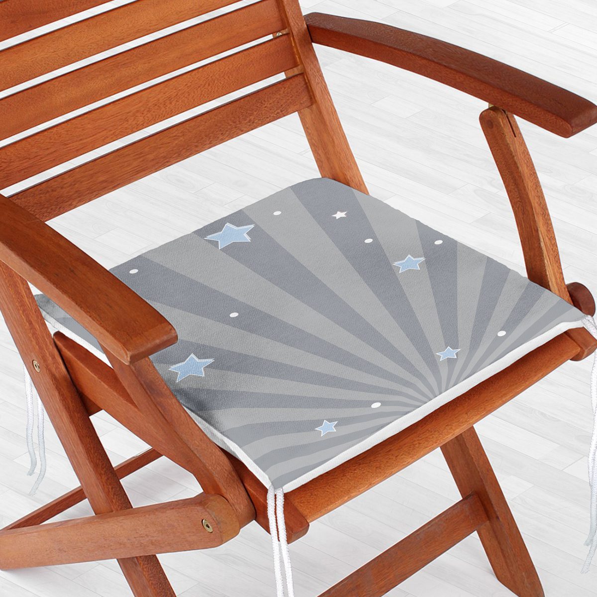 Gri Çizgili Zemin Ve Yıldızlar Özel Tasarımlı Dijital Baskılı Modern Fermuarlı Sandalye Minderi Realhomes