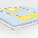 Mavi Zeminde Ayıcık Motifli Dijital Baskılı Modern Fermuarlı Sandalye Minderi Realhomes