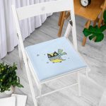 - Frm-4703-Gorsel-1 - Realhomes Mavi Zeminde Atılı Baykuş Desenli Dijital Baskılı Modern Fermuarlı Sandalye Minderi Realhomes