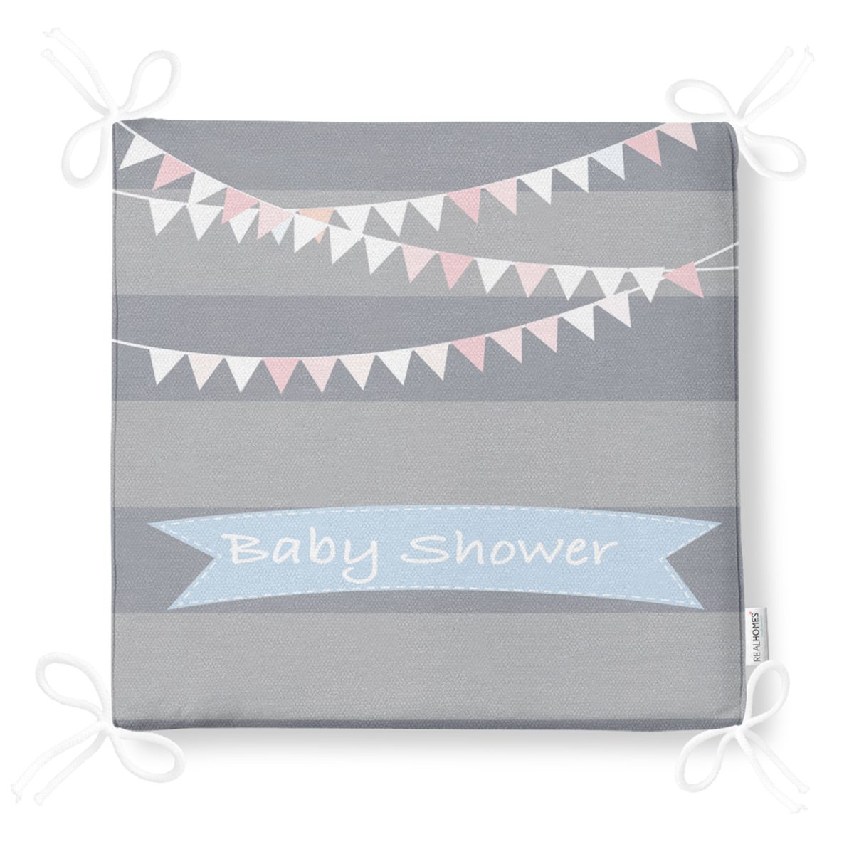 Gri Çizgili Baby Shower Temalı Çocuk Odası Fermuarlı Sandalye Minderi Realhomes