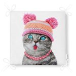 - Frm-5639-Gorsel-4 - Realhomes Şapkalı Mavi Gözlü Sevimli Kedi Dijital Baskılı Fermuarlı Sandalye Minderi Realhomes