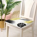 Mermer Zeminli Gold Ve Siyah Yapraklar Dijital Baskılı Modern Fermuarlı Sandalye Minderi Realhomes