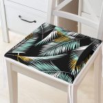 - Frm-7303-Gorsel - Realhomes Siyah Zemin Üzerinde Yaprak Desenli Dijital Baskılı Modern Fermuarlı Sandalye Minderi Realhomes