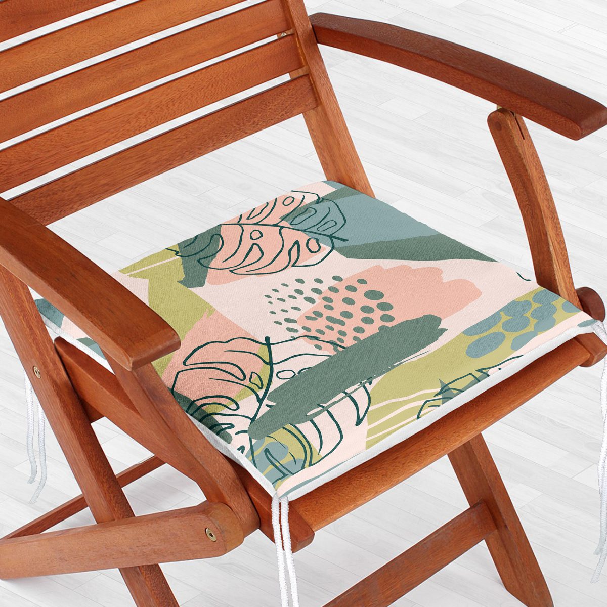 Soft Renkli Zeminde Onedraw Çizimli Yaprak Motifli Dijital Baskılı Modern Fermuarlı Sandalye Minderi Realhomes