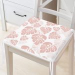 Pastel Zemin Üzerinde Beyaz Yaprak Desenli Dijital Baskılı Modern Fermuarlı Sandalye Minderi Realhomes