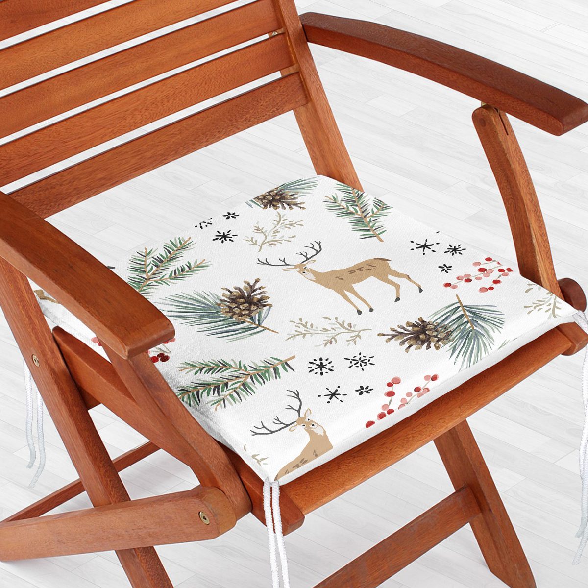 Beyaz Zemin Üzerinde Renkli Çam Yaprağı Desenli Dijital Baskılı Modern Fermuarlı Sandalye Minderi Realhomes