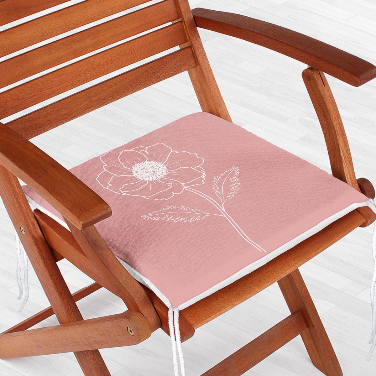 Pastel Zemin Üzerinde Beyaz Çiçek Desenli Dijital Baskılı Modern Fermuarlı Sandalye Minderi Realhomes