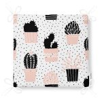 Beyaz Zemin Üzerinde Siyah Puantiyeli Kaktüs Desenli Dijital Baskılı Modern Fermuarlı Sandalye Minderi Realhomes