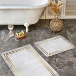 2'li Set Yeşil - Krem Zeminde Rustik Motifli Etnik Desenli Sade & Şık Avangarde  2'li Banyo & Mutfak Paspas Takımı Realhomes