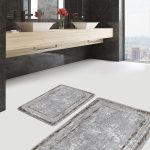 2'li Set Gri - Siyah Zeminde Çerçeveli Motifli Dokuma Desenli Geometrik Sade & Şık  2'li Banyo & Mutfak Paspas Takımı Realhomes