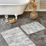 2'li Set Mavi - Beyaz Zeminde Baklava Motifli Eskitme Desenli Geometrik Eskitme Motifli  2'li Banyo & Mutfak Paspas Takımı Realhomes