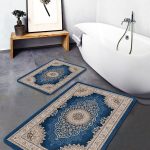 2'li Set Çok Renkli Zeminde Kanvas Motifli Yağlıboya Desenli Eskitme Motifli Klasik  2'li Banyo & Mutfak Paspas Takımı Realhomes