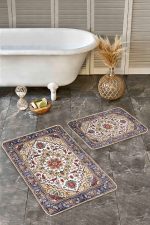 - Realhomes - Realhomes 2'li Set Antika Zeminde Hereke Motifli Dokuma halı Desenli Avangarde Etnik Motifler 2'li Banyo & Mutfak Paspas Takımı Realhomes