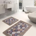 2'li Set Siyah Zeminde Etnik Motifli Geometrik Desenli Geometrik Sade & Şık  2'li Banyo & Mutfak Paspas Takımı Realhomes