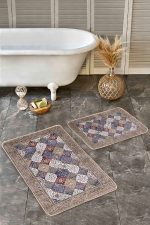 - Realhomes - Realhomes 2'li Set Otantik Zeminde Pers Motifli Geleneksel Desenli Avangarde Vintage 2'li Banyo & Mutfak Paspas Takımı Realhomes