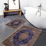 2'li Set Kahverengi Zeminde Geometrik Motifli Örme Desenli Geometrik Eskitme Motifli  2'li Banyo & Mutfak Paspas Takımı Realhomes