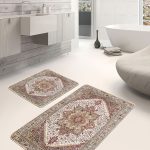 2'li Set Antika Zeminde Uşak Motifli Dokuma Desenli Avangarde Etnik Motifler  2'li Banyo & Mutfak Paspas Takımı Realhomes