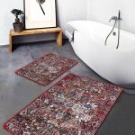 2'li Set Siyah - Gri Zeminde Çerçeveli Motifli Mermer Desenli Geometrik Klasik  2'li Banyo & Mutfak Paspas Takımı Realhomes