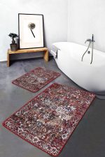 - PaspasTakimi-2li-Set1010-Gorsel - Realhomes 2'li Set Kırmızı Zeminde Dokuma Halı Motifli Kilim Desenli Etnik Motifler Eskitme Motifli 2'li Banyo & Mutfak Paspas Takımı Realhomes