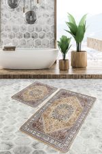 - PaspasTakimi-2li-Set1011-Gorsel-1 - Realhomes 2'li Set Geleneksel Zeminde Göbekli Halı Motifli Etnik Desenli Etnik Motifler Eskitme Motifli 2'li Banyo & Mutfak Paspas Takımı Realhomes