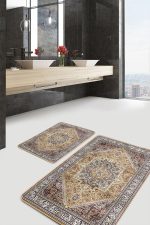 - PaspasTakimi-2li-Set1011-Gorsel-4 - Realhomes 2'li Set Geleneksel Zeminde Göbekli Halı Motifli Etnik Desenli Etnik Motifler Eskitme Motifli 2'li Banyo & Mutfak Paspas Takımı Realhomes