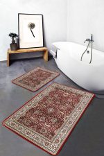 - PaspasTakimi-2li-Set1012-Gorsel-5 - Realhomes 2'li Set Kırmızı Zeminde Uşak Motifli Yöresel Desenli Etnik Motifler Avangarde 2'li Banyo & Mutfak Paspas Takımı Realhomes