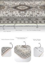 2'li Set Bej Zeminde Hereke Motifli Kilim Desenli Vintage Klasik  2'li Banyo & Mutfak Paspas Takımı Realhomes