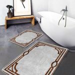 2'li Set Gri - Siyah Zeminde Çizgili Motifli Eskitme Desenli Geometrik Klasik  2'li Banyo & Mutfak Paspas Takımı Realhomes