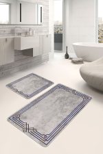 - PaspasTakimi-2li-Set1015-Gorsel-4 - Realhomes 2'li Set Füme - Gri Zeminde Çerçeveli Motifli Dokuma Halı Desenli Geometrik Klasik 2'li Banyo & Mutfak Paspas Takımı Realhomes