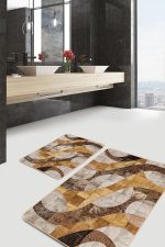 - PaspasTakimi-2li-Set1016-Gorsel-1 - Realhomes 2'li Set Krem Zeminde Geometrik Motifli Post Desenli Sade & Şık Klasik 2'li Banyo & Mutfak Paspas Takımı Realhomes