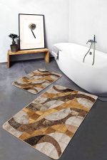 - PaspasTakimi-2li-Set1016-Gorsel - Realhomes 2'li Set Krem Zeminde Geometrik Motifli Post Desenli Sade & Şık Klasik 2'li Banyo & Mutfak Paspas Takımı Realhomes