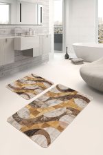 - PaspasTakimi-2li-Set1016-Gorsel-4 - Realhomes 2'li Set Krem Zeminde Geometrik Motifli Post Desenli Sade & Şık Klasik 2'li Banyo & Mutfak Paspas Takımı Realhomes