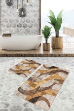 - PaspasTakimi-2li-Set1016-Gorsel-5 - Realhomes 2'li Set Krem Zeminde Geometrik Motifli Post Desenli Sade & Şık Klasik 2'li Banyo & Mutfak Paspas Takımı Realhomes