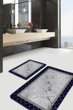 - PaspasTakimi-2li-Set1017-Gorsel - Realhomes  2'li Set Siyah - Gri Zeminde Çerçeveli Motifli Mermer Desenli Geometrik Klasik  2'li Banyo & Mutfak Paspas Takımı Realhomes