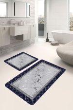 - PaspasTakimi-2li-Set1017-Gorsel-2 - Realhomes  2'li Set Siyah - Gri Zeminde Çerçeveli Motifli Mermer Desenli Geometrik Klasik  2'li Banyo & Mutfak Paspas Takımı Realhomes