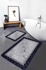 - PaspasTakimi-2li-Set1017-Gorsel-5 - Realhomes  2'li Set Siyah - Gri Zeminde Çerçeveli Motifli Mermer Desenli Geometrik Klasik  2'li Banyo & Mutfak Paspas Takımı Realhomes