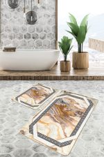 - PaspasTakimi-2li-Set1019-Gorsel-1 - Realhomes  2'li Set Klasik Zeminde Çerçeve Motifli Mermer Desenli Geometrik Vintage  2'li Banyo & Mutfak Paspas Takımı Realhomes