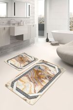 - PaspasTakimi-2li-Set1019-Gorsel - Realhomes  2'li Set Klasik Zeminde Çerçeve Motifli Mermer Desenli Geometrik Vintage  2'li Banyo & Mutfak Paspas Takımı Realhomes