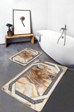 - PaspasTakimi-2li-Set1019-Gorsel-2 - Realhomes  2'li Set Klasik Zeminde Çerçeve Motifli Mermer Desenli Geometrik Vintage  2'li Banyo & Mutfak Paspas Takımı Realhomes